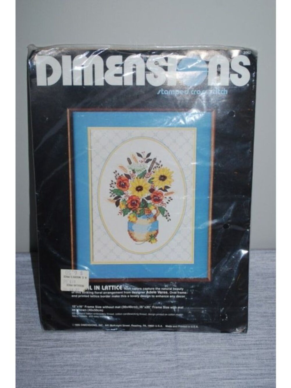 Dimensions Stamped Cross Stitch Kit Floral in Lattice Sealed 1986